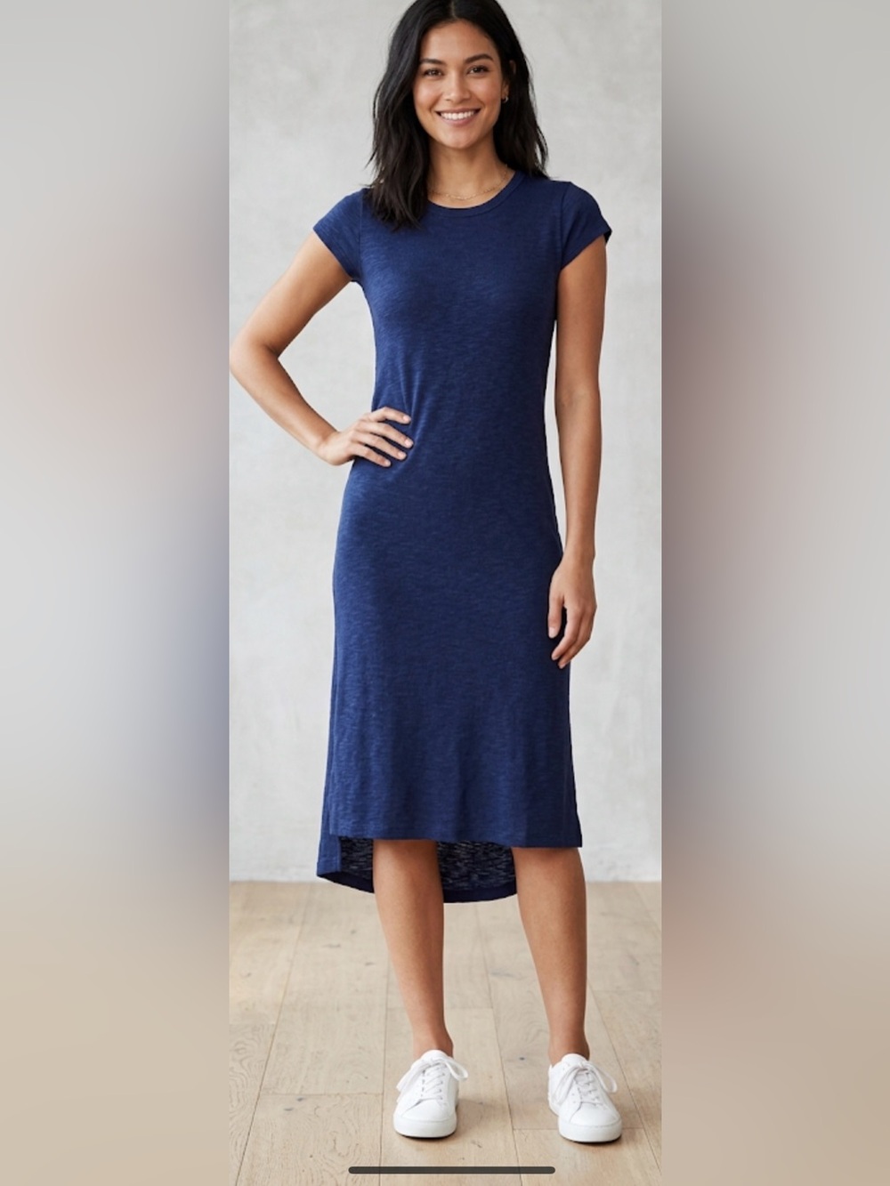 JESSICA SIMPSON NAVY CAP SLEEVE SIDE SLIT MIDI KNIT DRESS